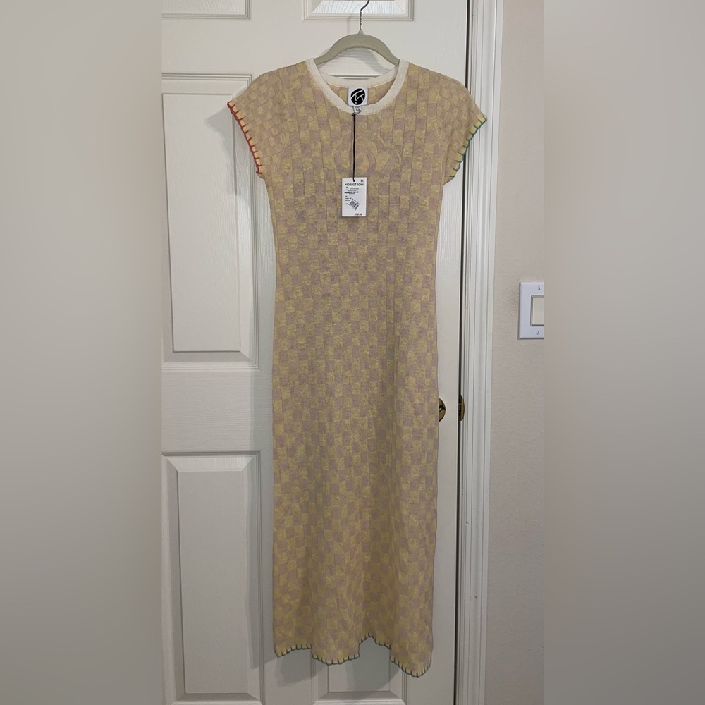 NWT YanYan knit midi Dress with Colorful Trim.